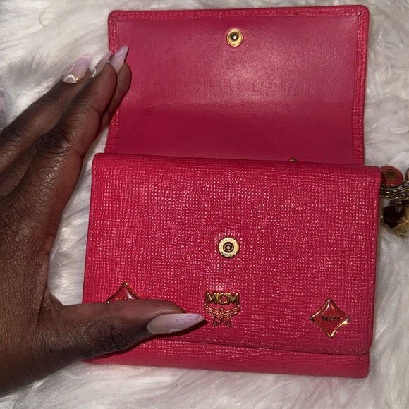 Authentic MCM Pink Leather Studded Logo
Motifs Trifold Wallet with keychain EUC - Picture 5 of 12
